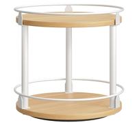 YATINEY Étagère à Épices, Organisateur Pivotant, Plateau Rond à 2 Niveaux, Plateau à Épices Rotatif, pour comptoir de Cuisine, Table à Manger, Coiffeuse, Bureau, Blanc et Couleur Bois XSR22WN