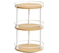 YATINEY Étagère à Épices, Organisateur Pivotant, Plateau Rond à 3 Niveaux, Plateau à Épices Rotatif, pour comptoir de Cuisine, Table à Manger, Coiffeuse, Bureau, Blanc et Couleur Bois XSR23WN