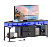 YATINEY Meuble TV Flottant, pour télé de 45'' Pouces maximale, Console Média avec Station de Charge et Ruban LED, 2 tiroirs, Centre de Divertissement pour Salon, Chambre, Noir XDS03CDBB