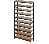 YATINEY Porte-Chaussures 10 Niveaux 173,5 cm Haut, 30-40 Paires (Plateau Supérieur Inclus), 3 Croisillons en Métal par Côté, pour Entrée, Salon, Chambre, Marron Rustique et Noir XSS210BR
