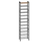 YATINEY SS61BR Étagère à chaussures étroite à 12 niveaux pour 12 à 24 paires, organiseur de chaussures fin avec dessus en bois, économie d'espace, cadre en métal, pour entrée, marron rustique et noir