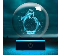 YATOSEEN Boule de Cristal de Dauphin 3D avec Veilleuse Multicolore, Cristal K9 Modèle de Mini Dauphin Animal Marin, Cadeau pour le Festival Anniversaire de Couple Amis Enfants