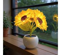 YATOSEEN Lampe Tournesol, Table LED Simulation Fleur avec Vase en Céramique, Veilleuse pour Décoration de Bureau, Salon et Maison