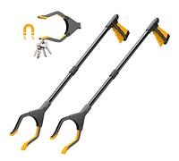 YAUNGEL Outils de Ramassage 2pc，Pince telescopique，Pince à ordures, Long bâton de grappin de 81 cm avec poignée Solide à Pointe magnétique, Tête légère rotative à 90° pour Les ordures（Orange）