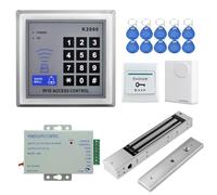 YAVIS Kit Système de Contrôle d'Accès RFID, Serrure Magnétique Electrique 280kg/600lbs résistant à l'eau, Alimentation DC 12V 3A, EM-ID Card 125KHz Proximité Clavier, Sonnette de Porte, Boutons 10 Clé