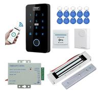 YAVIS Kit WIFI TUYA Avec écran Contrôleur D'accès D'empreintes Digitales étanche Tactile Clavier RFID ID/IC Lecteur Cartes WG26/34, Serrure Magnétique Electrique 180kg, Alimentation 3A, Sonnette Porte
