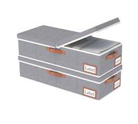 Yawinhe 27L Boite Rangement Sous Lit,Lot de 2 Rangement Vetement,Gris | Housse Rangement Couette avec Poignée en cuir,Organisateur Placard avec 2 fentes;Tiroir Sous Lit avec 4 Poignées Renforcées