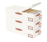 Yawinhe 27L Boite Rangement Sous Lit,Lot de 3 Rangement Vetement,Beige | Housse Rangement Couette avec Poignée en cuir,Organisateur Placard avec 2 fentes;Tiroir Sous Lit avec 4 Poignées Renforcées