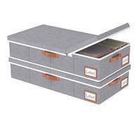Yawinhe 48L Boite Rangement Sous Lit,Lot de 2 Rangement Vetement,Gris | Housse Rangement Couette avec Poignée en cuir,Organisateur Placard avec 2 fentes;Tiroir Sous Lit avec 4 Poignées Renforcées