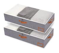 Yawinhe 48L Sacs de Rangement sous Lit,2 Pack Rangement Vetement,Gris | Housse Rangement Couette avec Poignée en cuir, Organisateur Placard avec Fenêtre Transparente; pour Vêtements,Placard