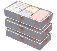 Yawinhe 48L Sacs de Rangement sous Lit,3 Pack Rangement Vetement,Gris | Housse Rangement Couette avec Poignée en cuir, Organisateur Placard avec Fenêtre Transparente; pour Vêtements,Placard