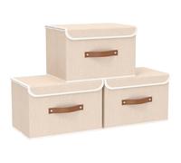 Yawinhe Boîtes de Rangement,Lot de 3 Caisses en Tissu,45x30x30cm,Beige | Rangement Tissu pour la maison;Lavable Caisse avec Poignée;Paniers de Pangement Pliables;Paniers Non-Tissé pour Armoire