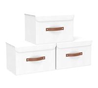 Yawinhe Boîtes de Rangement,Lot de 3 Caisses en Tissu,45x30x30cm,Blanc | Rangement Tissu pour la maison;Lavable Caisse avec Poignée;Paniers de Pangement Pliables;Paniers Non-Tissé pour Armoire