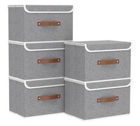 Yawinhe Lot de 5 Boîte de Rangement avec Couvercle,45x30x30cm,Gris | Rangement Tissu pour la maison;Lavable Caisse avec Poignée;Paniers de Pangement Pliables;Paniers Non-Tissé pour Armoire