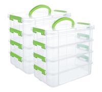 YAYODS Lot de 2 Boîte de Rangement à Compartiments avec Poignée - 27x17,5x24 cm - Organiseur Plastique Transparent 4 Étages Empilables pour Loisirs Créatifs, Perles, Couture et Accessoires de Bricolag