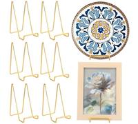 YAYODS Lot de 6 Support d'Assiette Décoratif 14 cm Or - Chevalet en Métal pour Cadre Photo, Livre, Tableau et Œuvres d'Art - Présentoir de Table Minimaliste et Robuste