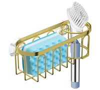 Yazoni Porte-éponge 2 en 1 pour évier de Cuisine, Porte-éponge à Ventouse, Panier d'évier de Cuisine, sans perçage, antirouille pour Placer la Vaisselle, la Brosse, Le Savon et l'éponge (doré)