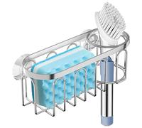 Yazoni Porte-éponge 2 en 1 pour évier de Cuisine, Support à Ventouse, sans perçage, antirouille pour Placer la Vaisselle, la Brosse, Le Savon (argenté)