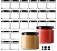 YBCPACK Lot de 24 pots à confiture en verre 150 ml avec couvercle à vis - Bocaux à confiture hermétiques et réutilisables, compatibles lave-vaisselle, avec étiquettes et stylo