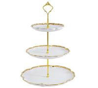YBCPACK Présentoir à gâteaux en céramique à 3 étages en forme de fleur blanche - Présentoir à cupcakes rond en porcelaine pour thé de l'après-midi, mariage, fête d'anniversaire, fête prénatale