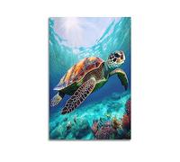 YBHF Affiche d'art mural avec tortue de mer nageant sous l'eau - Décoration murale rétro esthétique - 20 x 30 cm - Style sans cadre