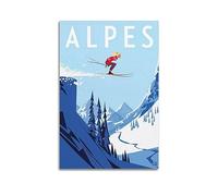 YBHF Affiche de voyage vintage Alpes Affiche de ski Art mural Impression Rétro Esthétique Décoration de chambre Décorations de bureau 08x12inch(20x30cm) Style sans cadre