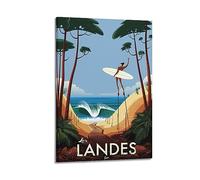 YBHF Affiche de voyage vintage avec cadre pour artiste surf à Saint-Pierre - Décoration de chambre rétro et esthétique - Décoration de bureau - 30 x 45 cm