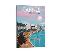 YBHF Affiche de voyage vintage Cannes Côte d'Azur - Décoration murale rétro esthétique pour chambre et bureau - 20 x 30 cm - Style cadre