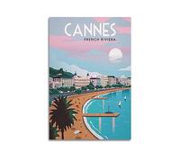 YBHF Affiche de voyage vintage Cannes Côte d'Azur - Décoration murale rétro esthétique pour chambre et bureau - 60 x 90 cm - Sans cadre