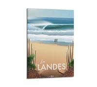 YBHF Affiche de voyage vintage LANDES Au Bord Du Lac Affiche Art mural Impression Décor de chambre esthétique rétro Décorations de bureau 12x18pouces(30x45cm) Style-cadre