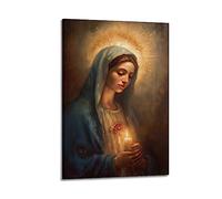 YBHF Poster de la Vierge Marie Catholique Chrétienne Affiche murale Art mural Rétro Esthétique Décoration de chambre Peinture sur toile 20 x 30 cm Style cadre
