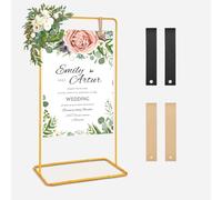 YBIETH Support de panneau de mariage, 173x80x50cm, Support d'affiche de mariage réglable avec 4 sangles en cuir, adapté au plan de table, à la réception, aux affiches et à la décoration (Doré)