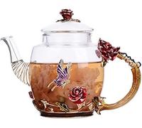 YBK Tech Créatif Théière en Verre à fleurs Théière en Verre de Cristal pour Kung Fun Tea, Bon Cadeau pour Sœur, Maman (Rose Rouge)