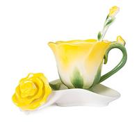 YBK Tech Ensemble tasse à café et soucoupe en porcelaine anglaise 3D Motif rose Jaune