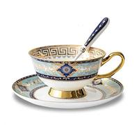 YBK Tech Euro Style Set de Tasses et Soucoupes en Porcelaine Osseuse, Tasse à thé et Café en Céramique pour la Maison, la Cuisine et le Mariage (Motif Royal - Bleu Ciel)