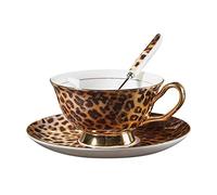 YBK Tech Style européen Chine osseuse Set de tasses et soucoupes, pour le Thé et le Café, pour le Petit Déjeuner, la Maison et la Cuisine - Motif Léopard (Jaune)