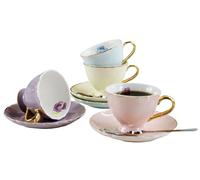 Ybk Tech Tasse à espresso et soucoupe Lot de 4 Porcelaine anglaise à thé en porcelaine Tasse à café (4 couleurs assorties/Lot), 4 Assorted Color/Set, 90ml