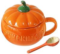 YBK Tech Tasse à thé en céramique en forme de citrouille avec couvercle et cuillère 250 ml