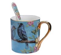 YBK Tech Tasse à thé en porcelaine anglaise pour la maison, la cuisine, le bureau - Motif oiseaux (bleu)