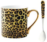 YBK Tech Tasse à thé en porcelaine bone china, tasse à café 355 ml pour maison, cuisine, bureau - Motif léopard (jaune)