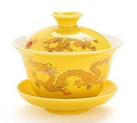 YBK Tech Tasse à thé et soucoupe en porcelaine avec couvercle style Gaiwan pour le Gong Fu Cha Motif dragon chinois traditionnel