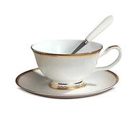 YBK Tech Tasse et soucoupe en porcelaine anglaise avec bords dorés pour le matin, le café, le thé de l'après-midi - Motifs floraux en relief