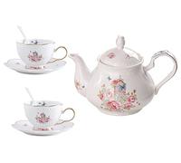 YBK Tech Théière en céramique - Rose (théière + 2 ensembles de tasses et soucoupes)