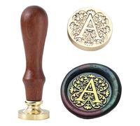 Ychostamp Kit de tampon de cire pour sceau de cire pour scellement initial, sceau en laiton baroque de 25 mm, tampons alphabet avec poignée (lettre A)