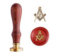 Ychostamp Sceau de Cire Traditionnel Maçonnique Carré et Boussole - Tampon de Cire Maçonnique avec Épée - Tête en Laiton Massif de 2,5 cm de Diamètre
