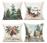 YCOLL Housse Coussin Noel 45x45 Lot de 4 Housse Coussin 45x45 père Noël Wapiti Coton et Lin Décoratif Taie d'oreiller pour Decoration Noel 45 x 45 cm