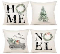YCOLL Housse Coussin Noel 50x50 Lot de 4 Housse Coussin 50x50 père Noël Wapiti Coton et Lin Décoratif Taie d'oreiller pour Decoration Noel 50 x 50 cm