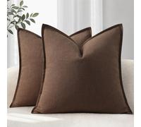 YCOLL Housse de Coussin 60x60 Lot de 2 Douces et Confortables Housses en Lin Naturel Coussin de Canapé Uni Housses de Coussin Modernes avec Bordure Coussin Décoratif pour Canapé Lit et Salon Brun