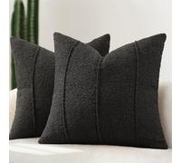 YCOLL Housse de Coussin Bouclé 40x40 Lot de 2, Housses Douces à Texture avec Rayures, Coussins Décoratifs Modernes et Confortables pour Canapé, Lit & Salon, Noir