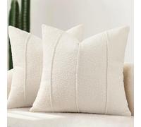 YCOLL Housse de Coussin Bouclé 45x45 Lot de 2, Housses Douces à Texture avec Rayures, Coussins Décoratifs Modernes et Confortables pour Canapé, Lit & Salon, Crème